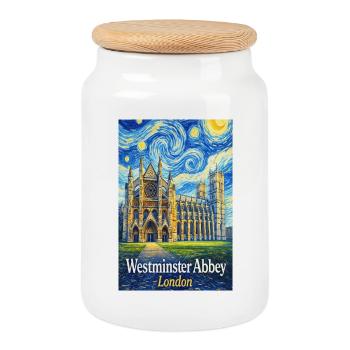Westminster Abbey Starry Night Style - Cookie Jar with Wooden Lid - white - Front