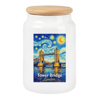 Tower Bridge London Sternenwirbel - Keksdose mit Holzdeckel - Weiß - Vorne