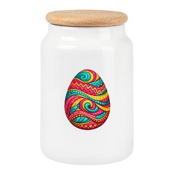 Œuf de Pâques en spirale coloré - Boîte à biscuits avec couvercle en bois - blanc - Devant