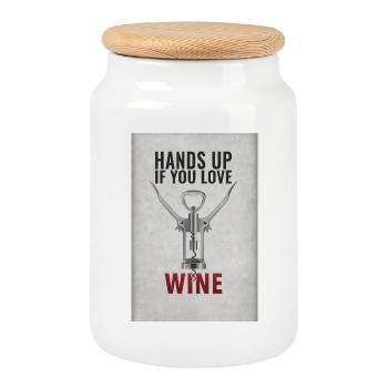 Levez la main si vous aimez le vin. Drôle de dicton. - Boîte à biscuits avec couvercle en bois - blanc - Devant