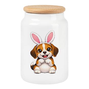 Süßer Beagle Hund mit Hasenohren Ostern Cartoon - Keksdose mit Holzdeckel - Weiß - Vorne