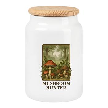 Motif Forêt de Chasseur de Champignons Vintage - Boîte à biscuits avec couvercle en bois - blanc - Devant