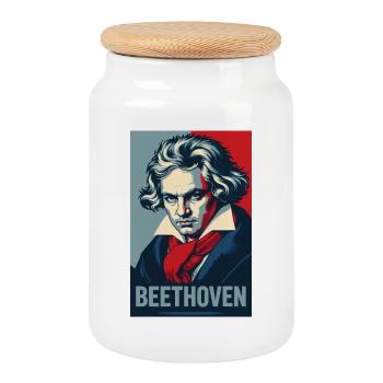 Beethoven Pop Art Portrait - Boîte à biscuits avec couvercle en bois - blanc - Devant
