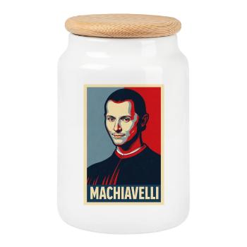 Machiavelli Pop-Art-Porträt - Keksdose mit Holzdeckel - Weiß - Vorne