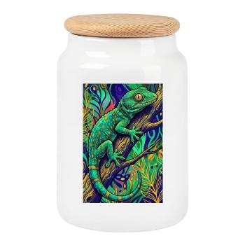 Gecko - Keksdose mit Holzdeckel - Weiß - Vorne