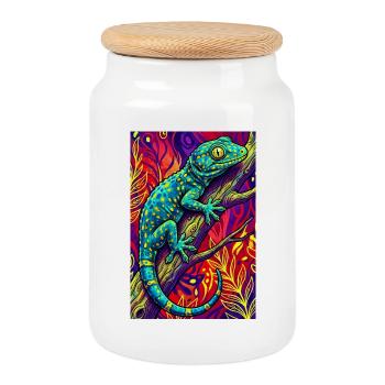 Gecko - Keksdose mit Holzdeckel - Weiß - Vorne