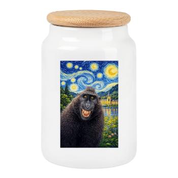 Macaque Starry Night - Cookie Jar with Wooden Lid - white - Front