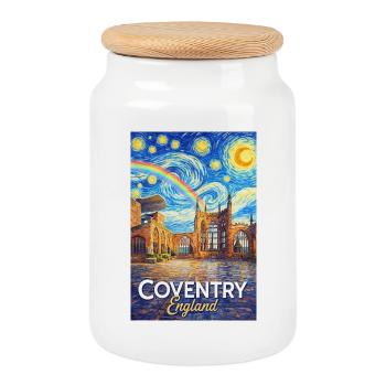 Coventry England Skyline Starfall - Cookie Jar with Wooden Lid - white - Front