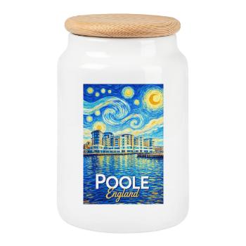 Poole England Hafen im Sternenstil - Keksdose mit Holzdeckel - Weiß - Vorne
