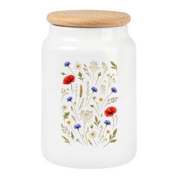 Illustration de fleurs sauvages colorées Nature Décor floral - Boîte à biscuits avec couvercle en bois - blanc - Devant