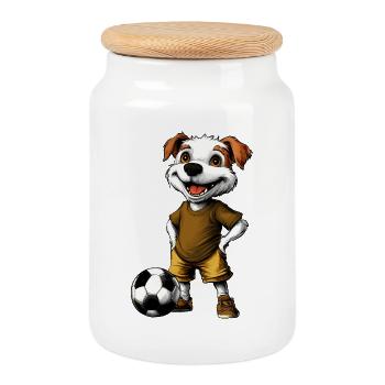 Dog Footballer - Cookie Jar with Wooden Lid - white - Front