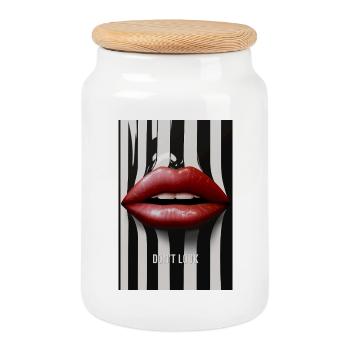 Don’t Look Lippen Statement Design - Keksdose mit Holzdeckel - Weiß - Vorne