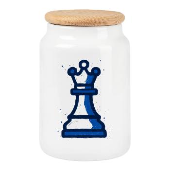 Queen Chess Style Graffiti Blue White Vintage - Cookie Jar with Wooden Lid - white - Front