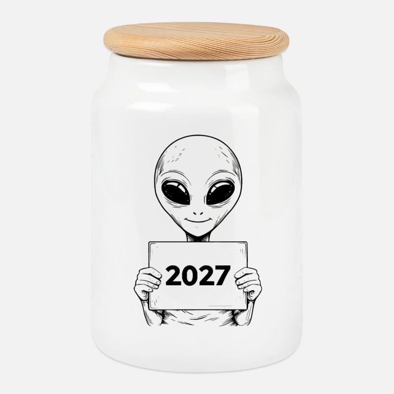 visiteur extraterrestre - Boîte à biscuits avec couvercle en bois - blanc
