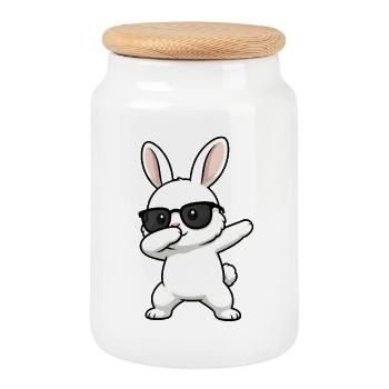 Lapin à dabber - Boîte à biscuits avec couvercle en bois - blanc - Devant