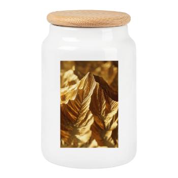 Golden Ridge Abstract Mountain - Cookie Jar with Wooden Lid - white - Front