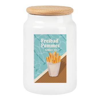 Freibad Pommes Sommer 90s Retro Design - Keksdose mit Holzdeckel - Weiß - Vorne