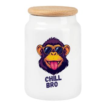 Détends-toi frère Singe - Boîte à biscuits avec couvercle en bois - blanc - Devant