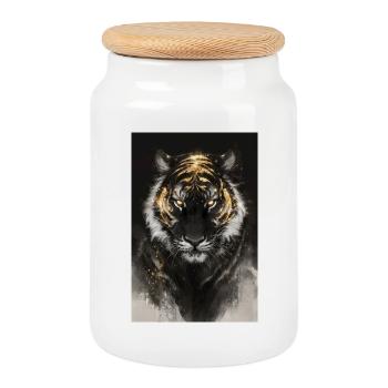 Golden Ember Tiger - Keksdose mit Holzdeckel - Weiß - Vorne
