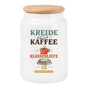 Kreide Kaffee Klassenliste Lehrerspruch Alltag - Keksdose mit Holzdeckel - Weiß - Vorne