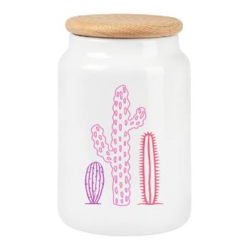 Colorful Cactus Shirt – Boho Desert Style - Keksdose mit Holzdeckel - Weiß - Vorne
