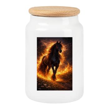 Fire Horse in the Flame Storm - Cookie Jar with Wooden Lid - white - Front