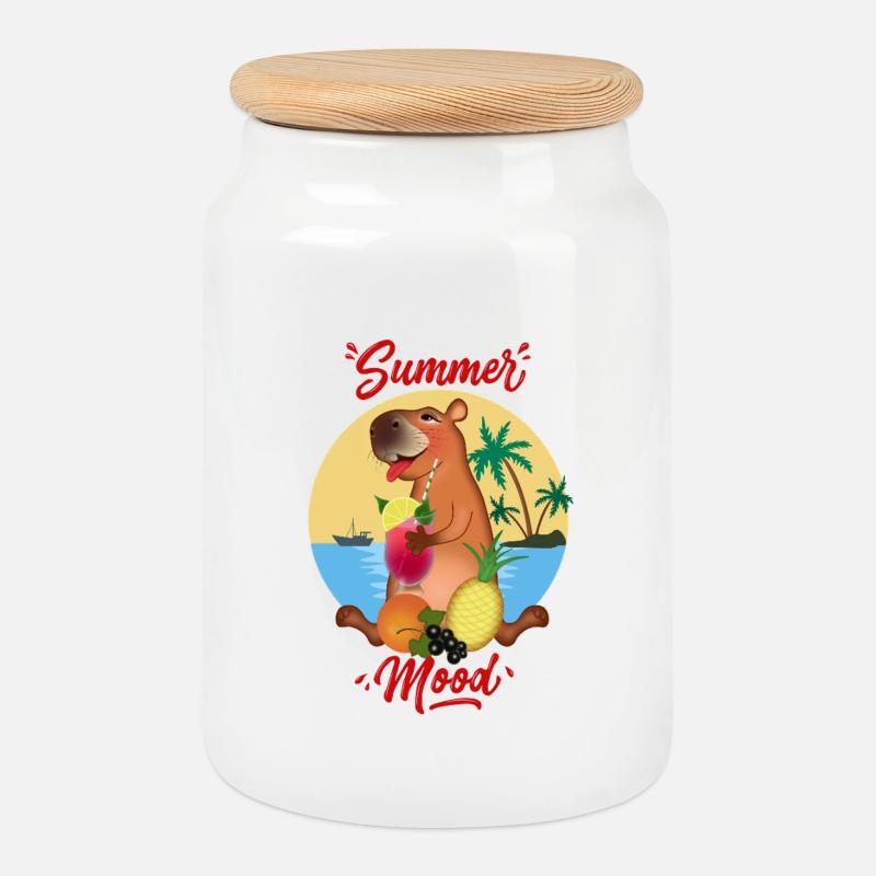 Capybara on Vacation - Cookie Jar with Wooden Lid - white