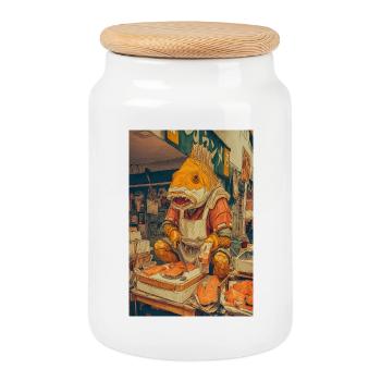 Chef branchique au marché - Boîte à biscuits avec couvercle en bois - blanc - Devant