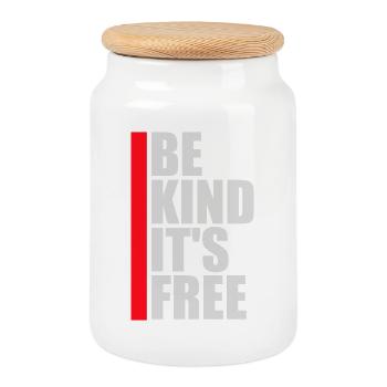 Be Kind It's Free Freundlichkeit Statement Spruch - Keksdose mit Holzdeckel - Weiß - Vorne