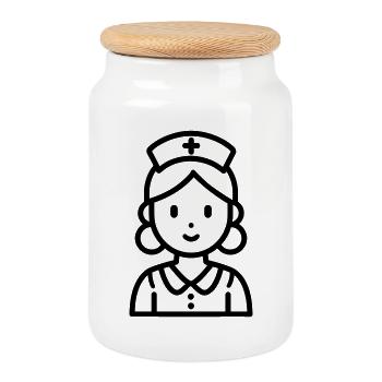 infirmière - Boîte à biscuits avec couvercle en bois - blanc - Devant