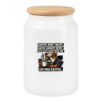 Kaffee redet nicht lustiger Kaffee Spruch Hund - Keksdose mit Holzdeckel - Weiß - Vorne