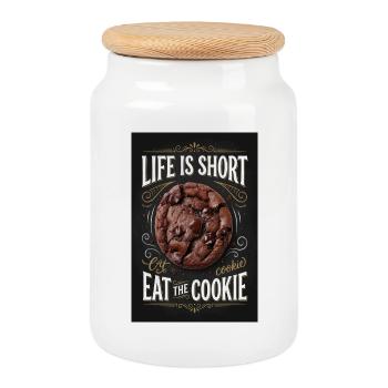 Life Is Short Eat The Cookie - Cookie Jar with Wooden Lid - white - Front