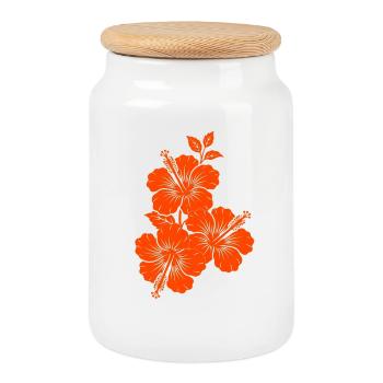 Orange Hibiskus Triple Flower Silhouette - Keksdose mit Holzdeckel - Weiß - Vorne