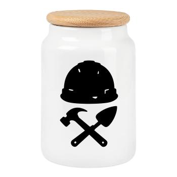T-shirt Construction - Builder Tools Helmet - Cookie Jar with Wooden Lid - white - Front