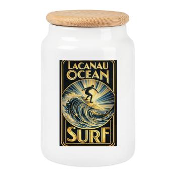 Art Déco Surf Lacanau Océan – Surfeur doré vintage - Boîte à biscuits avec couvercle en bois - blanc - Devant