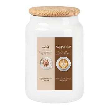 Latte vs Cappuccino Coffee Poster - Keksdose mit Holzdeckel - Weiß - Vorne