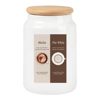 Mocha vs Flat White Coffee Poster - Keksdose mit Holzdeckel - Weiß - Vorne
