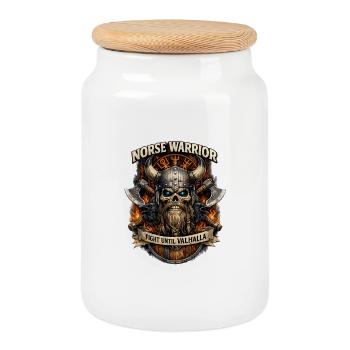 Norse warrior to Valhalla - Cookie Jar with Wooden Lid - white - Front