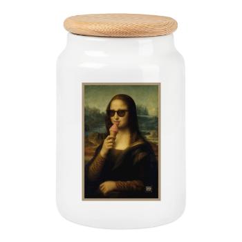 Mona Lisa leckt Eiscreme - Keksdose mit Holzdeckel - Weiß - Vorne