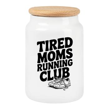 Tired Moms Running Club - Cookie Jar with Wooden Lid - white - Front