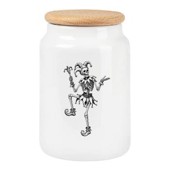 Motif d’Halloween du Bouffon Squelette - Boîte à biscuits avec couvercle en bois - blanc - Devant