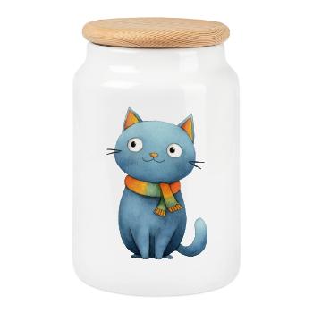Little cat magic tale style - Cookie Jar with Wooden Lid - white - Front