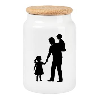 Vater Kind Silhouette Spazieren Familie Papa Liebe - Keksdose mit Holzdeckel - Weiß - Vorne