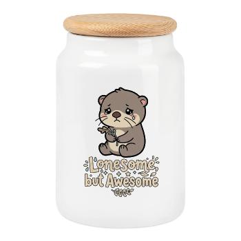 Lonesome But Awesome - Cookie Jar with Wooden Lid - white - Front