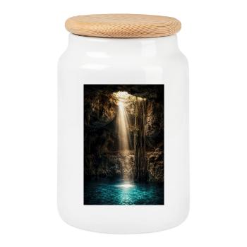 Poutres de grotte et bassin azur - Boîte à biscuits avec couvercle en bois - blanc - Devant