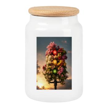 Floral Traffic Light Glow - Cookie Jar with Wooden Lid - white - Front