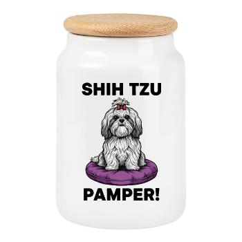 Dog Shih Tzu Pamper Luxury Cushion - Cookie Jar with Wooden Lid - white - Front