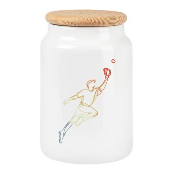 Vintage Baseballer Skizze - Keksdose mit Holzdeckel - Weiß - Vorne