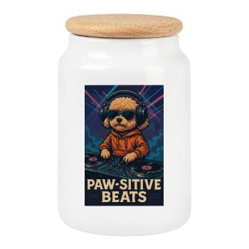 DJ Maltipoo – Beats paw-sitive dans la boîte de nuit - Boîte à biscuits avec couvercle en bois - blanc - Devant