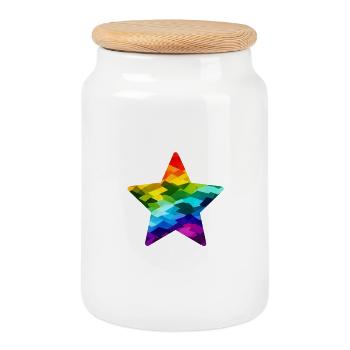Étoile mosaïque arc-en-ciel - Boîte à biscuits avec couvercle en bois - blanc - Devant